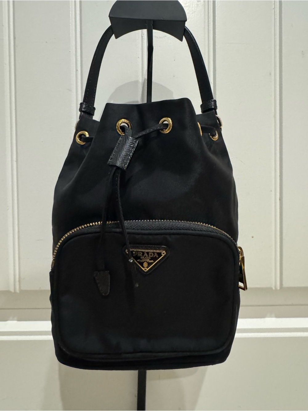 Prada Black Nylon Mini Drawstring bucket bag